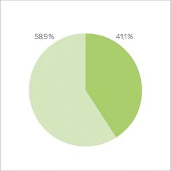 41,4 %  Erneuerbare Energien mit Herkunftsnachweisen, nicht finanziert aus der EEG-Umlage; 58,9 % Erneuerbare Energie, finanziert aus der EEG-Umlage
